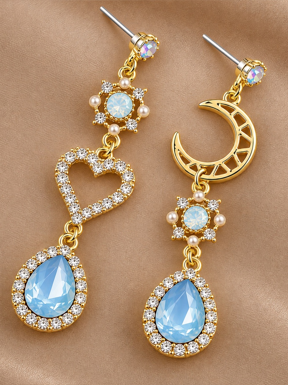 Love Like Moon Loves~ Geometric Crescent Crystal Opal Teardrop Pearl Star Dangle